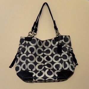 Coach Black & White Signature Circle Tote